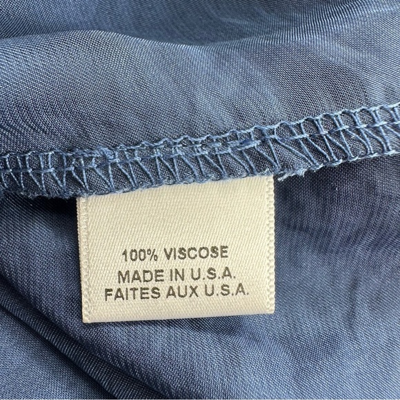 MISA Silky Romantic Button Blouse Womens Medium 3/4 Sleeves Ruffle Blue Satin - Picture 8 of 9